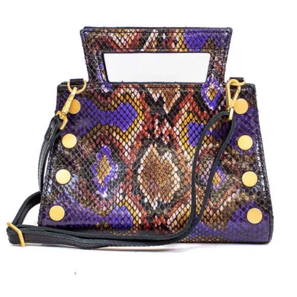 Hammitt Jimmy Clutch Rattlesnake Purple and Black with Gold Hardware